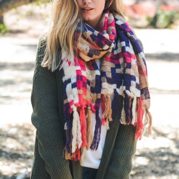 Bellanblue Accessories - Fuchsia Cream knit tassel fall comfy scarf